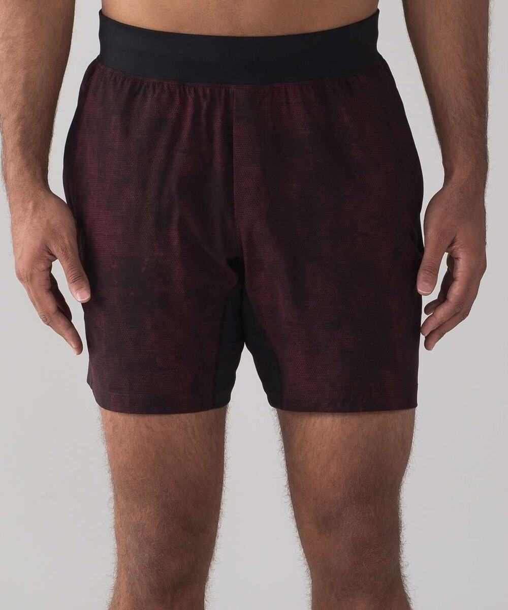 Lululemon Mens T.H.E. Athletic Short 9" Linerless Size S Red Print Running Gym